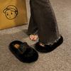 Premium Thick-bottomed Fluffy Slippers for Women To Wear In Autumn and Winter 2025 New French Lazy Korean One-word Cotton Slippers