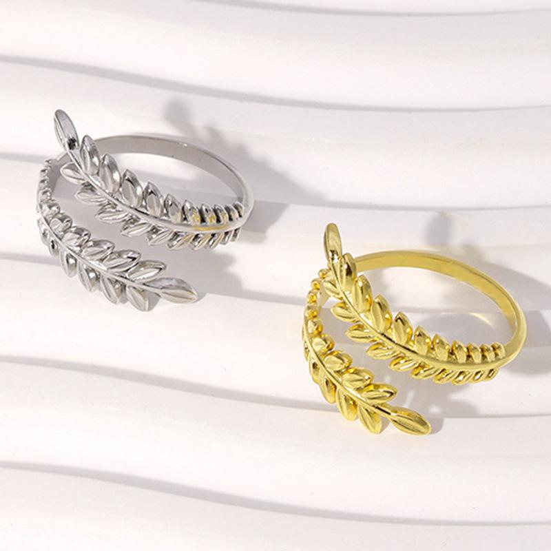 1pc Leaf Shape Adjustable Ring, Featuring A Simple Metallic Texture and Forest-style Ring
