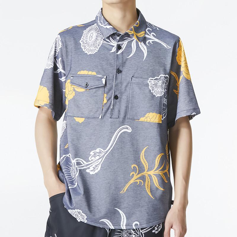Nike SB Floral Print Casual Short Sleeve Shirt Men Tops Blue DM0170-010