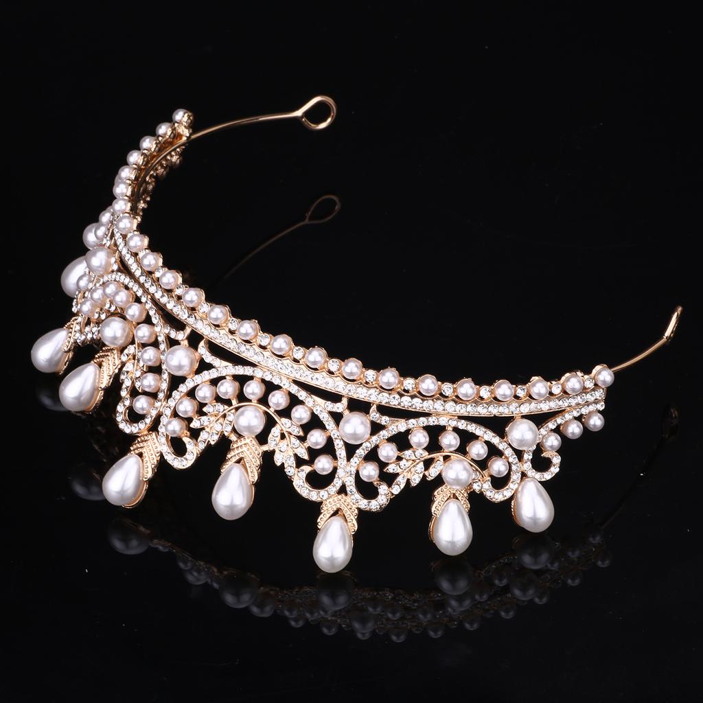 Brautkrone Tiara Perle Legierung Strass Haarband Barock Retro Prinzessin Geburtstag Haarschmuck für Frauen