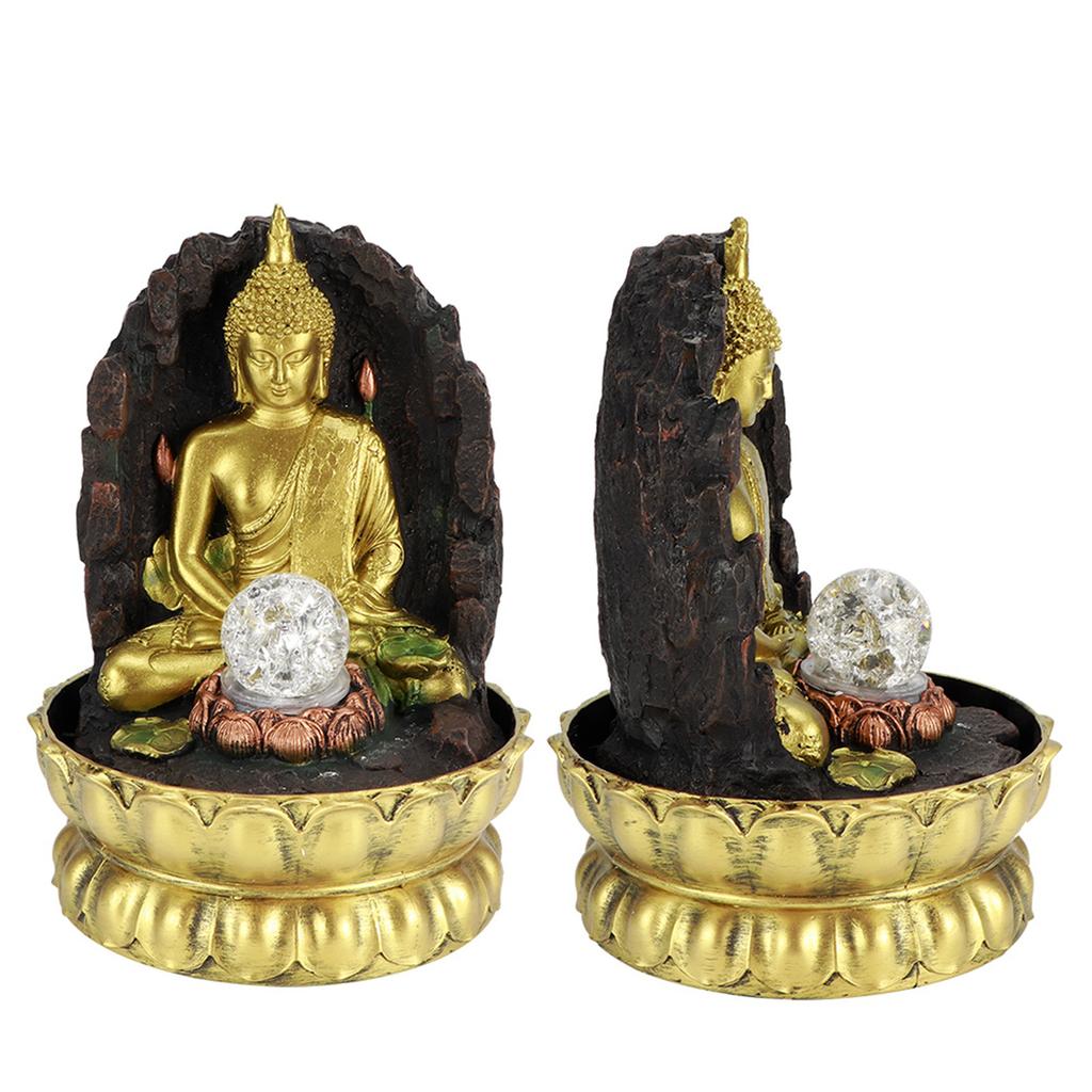 Resin Water Fountain Ornaments Meditating Buddha Statue LED Lighted Tabletop Fountain Home