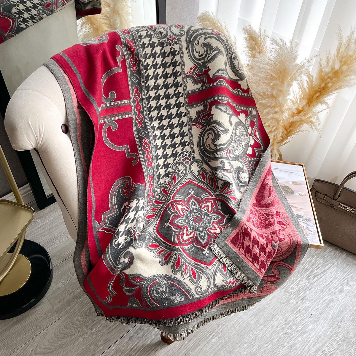 

Women Bohemia Imitation Cashmere Two Sided Print Scarf Soft Warm Pashmina Shawl Autumn Winter Coldproof Windproof Blanket