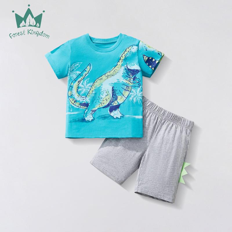 

2024 Summer Kids Cartoon Dinosaur Short Sleeve and Shorts Set 8Y