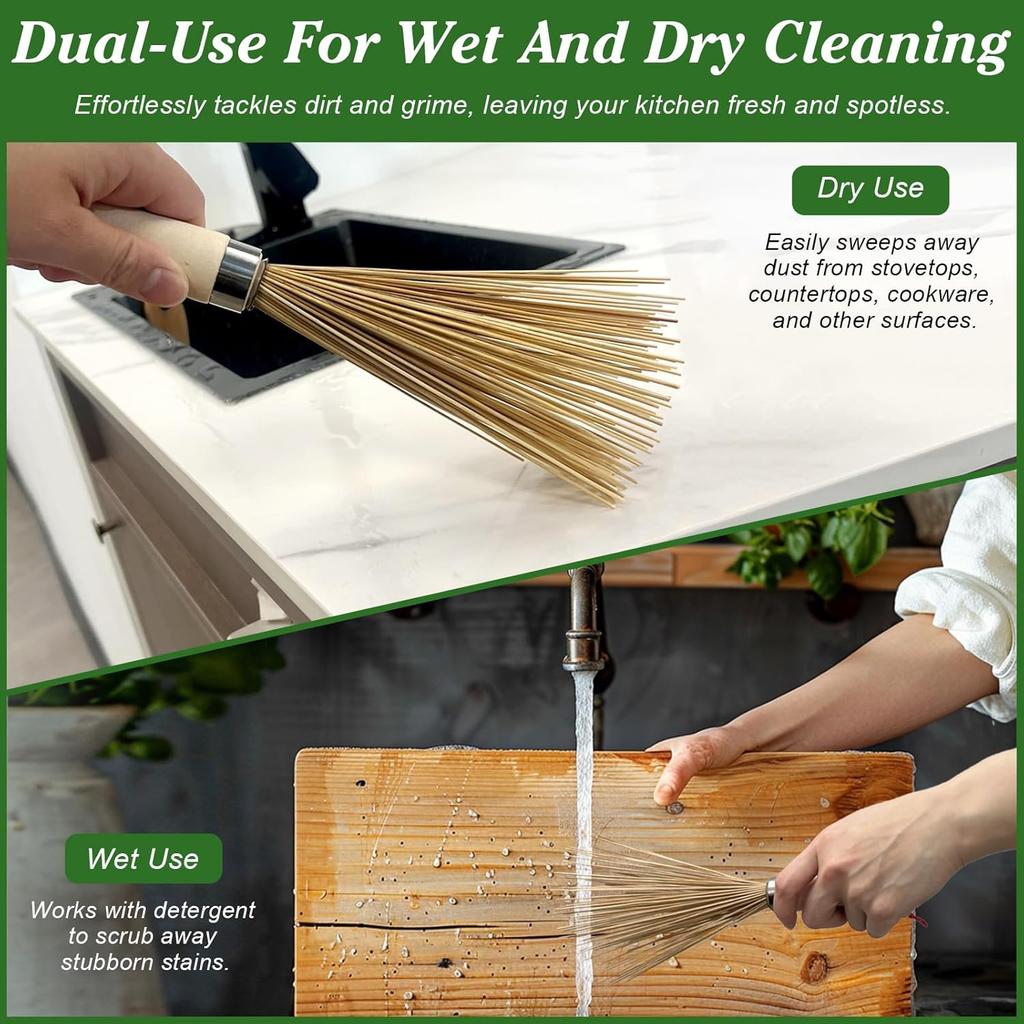 Natural Bamboo Pot Brush for Kitchen Cleaning – Eco-Friendly Scrub Brush for Pots, Pans, Woks, and Jars – 2 Pcs with Hanging Design