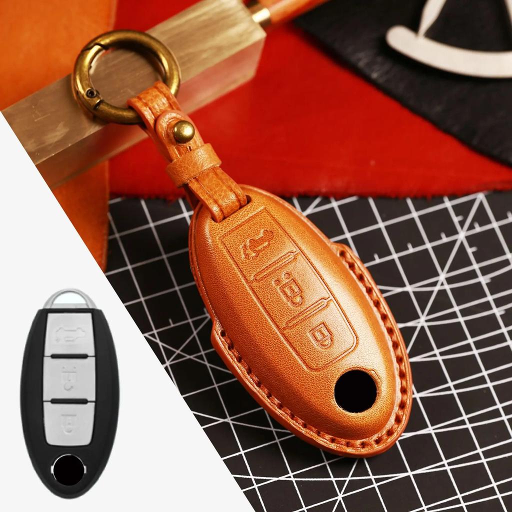 Leather Car Key Case Cover Fob Protector for Infiniti EX35 FX35 FX50 M56 G35 G37 JX35 QX50 QX60 QX80 Nissan Keychains Holder