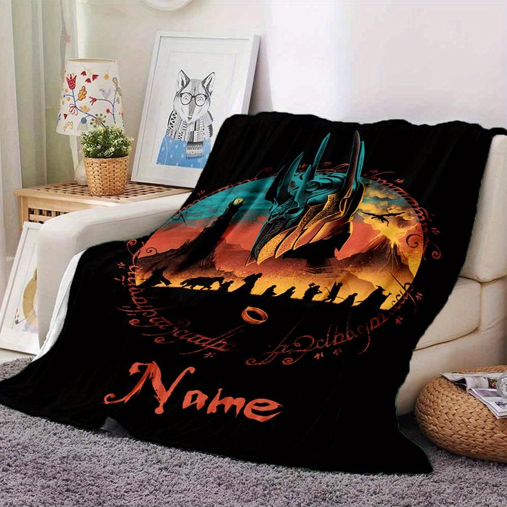 Lord Of The Rings Gondor Silhouette With Ring Flannel Blanket Personalized Name Comfortable All Seasons Suitable For Sofas Beds Travel Camping Office
