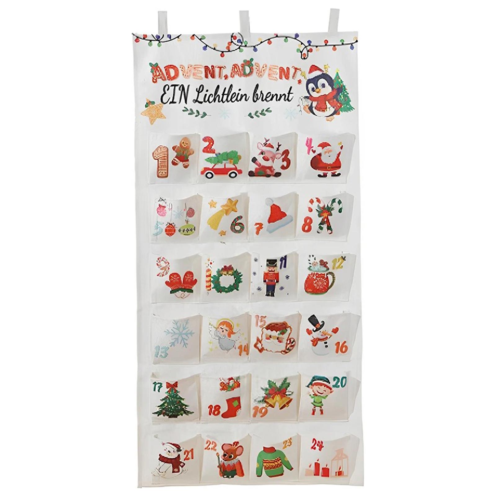 Fabric Christmas Advent Calendar 2025 with 24 Pockets Reusable Wall Hanging Bag Hanging Storage Bag for Holiday Decoration 24 Pockets