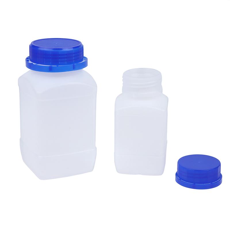 2 Piezas 250/500/800ml Blanco Plástico HDPE Vacío Cuadrado Botella Botella de Reactivo Laboratorio Muestras Frascos Antirrobo Azul Tapa de Rosca