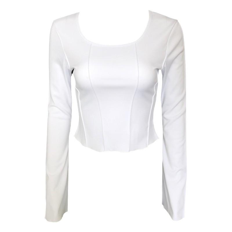 European and American women's clothing new square neck pullover slim-fitting long-sleeved knitted top T-shirt women's short