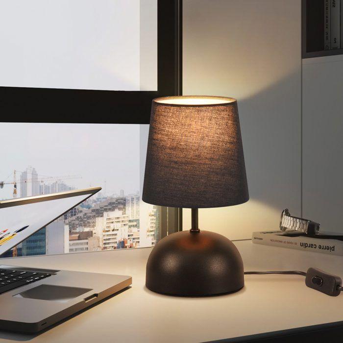 Lampe de table - NETTLIFE - Modèle standard - Noir - Métal - Abat-jour tissu