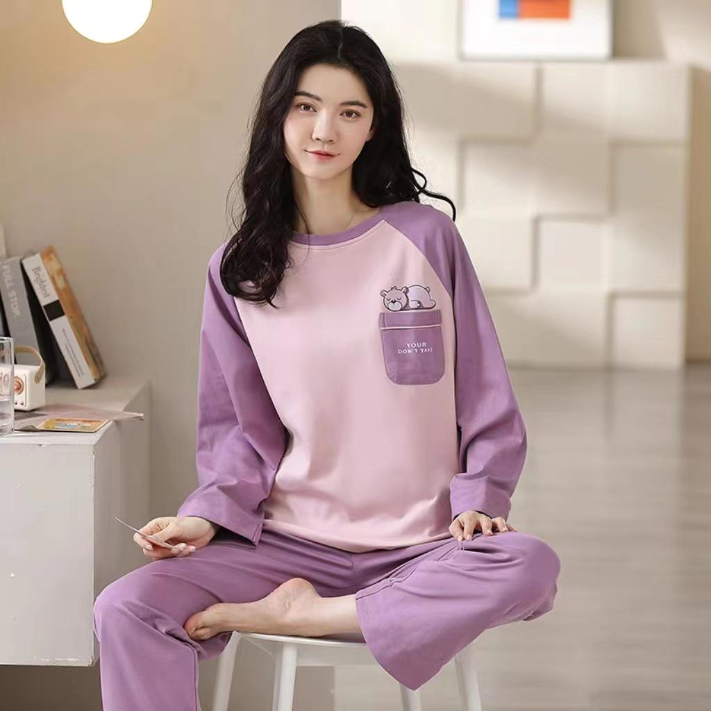 Women's Plus Size Cartoon Pajama Set: Long-Sleeve Spring/Fall Home Wear, Loose Fit, Suitable for Outdoors