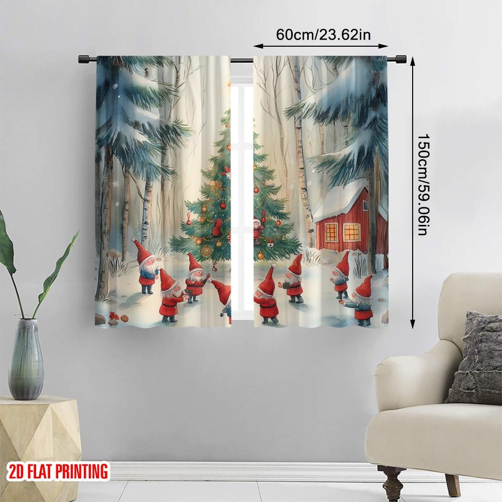 2 Stück, 2D-Flachdruck Vorhang Beliebter Weihnachtsbaum Wald Wichtel (2) Polyester Fabrik (ohne Stange) Dekorationen für den Außenbereich