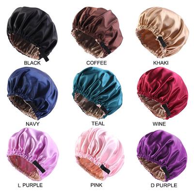 Hat Satin Nightcap Double Layer Adjustable Buckle Beauty Hair Shower Cap Artificial Silk Round Cap Invisible Flat