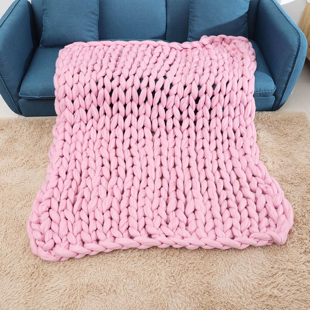 Knitted Chunky Plush Sofa BLANKET Warm Soft Super Big Bulky (Pink 100 * 120cm / 39.4 * 47.2in)
