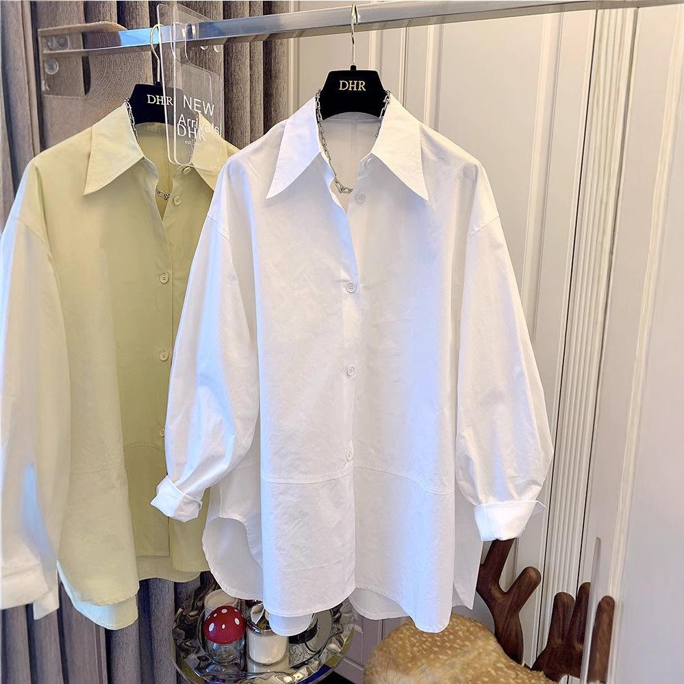 Women's Autumn Long Sleeve Loose Fit Pointed Collar Shirt Top