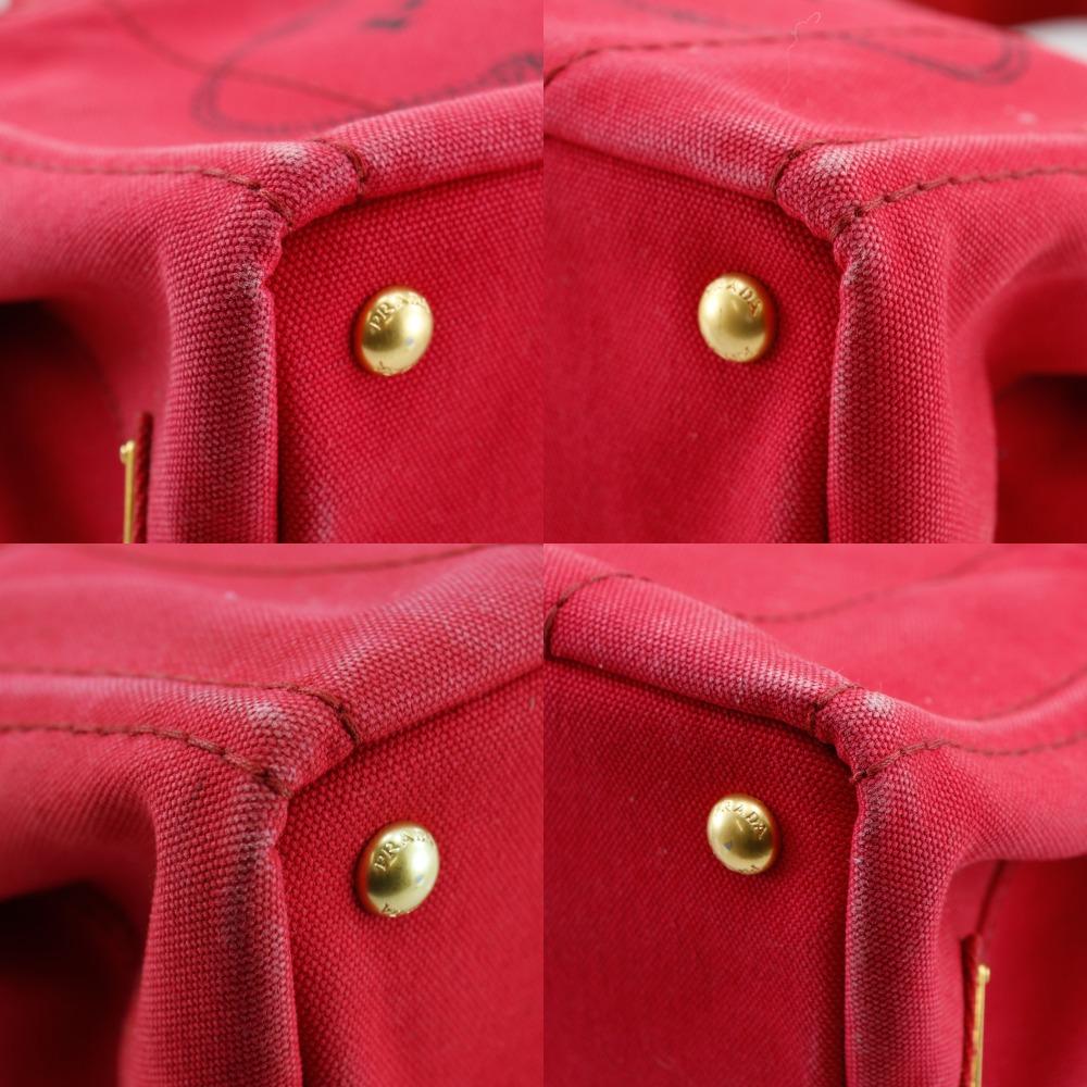 PRADA Canapa Tote Mini Handbag 2WAYShoulder Red canvas Women Used