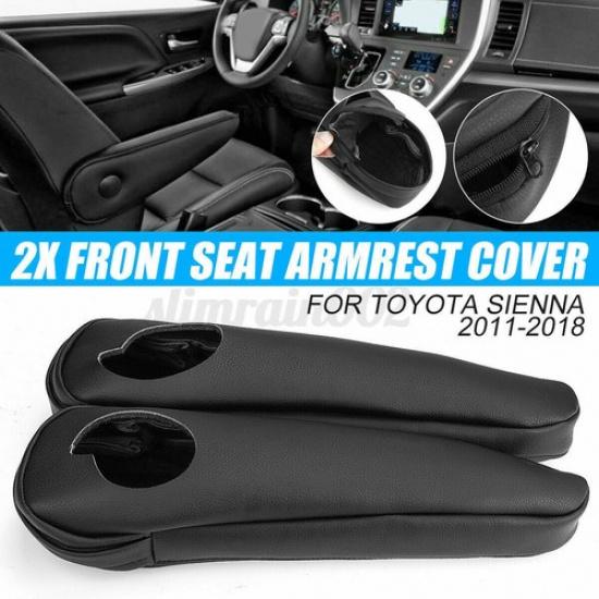 Pair Black Front Seat Armrest Cover Leather Synthetic For Toyota Sienna 2011-18