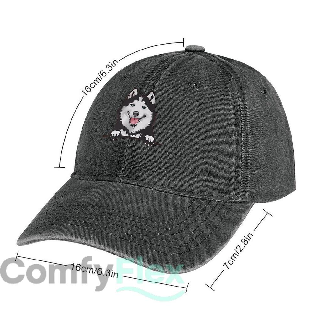 Happy Husky Portrait Fashion Washed Baseball Cap Hat Outdoor Activities