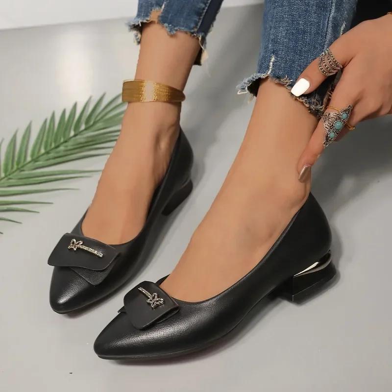 2024 New Versatile Thick Heel Business Casual Shoes Fashionable Women's Breathable Lace-up Shoes Buckle Shallow Sandals