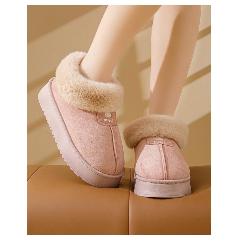 Women Winter Closed Back Fleece Cotton Slippers, Thick Sole Non-Slip Indoor Outdoor Warm Snow Boots