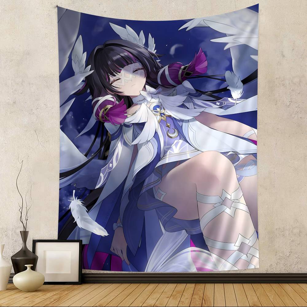 Genshin Impact Columbina Anime Tapestry Hippie Flower Wall Carpets Dorm Decor Wall Hanging Home Decor