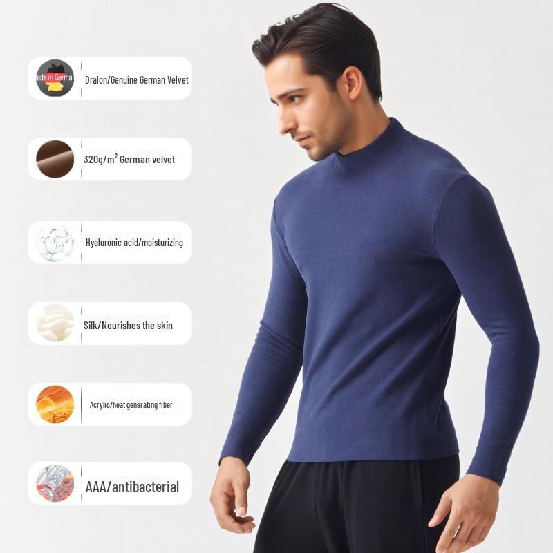 Men's German Velvet High-Collar Seamless Warm Shirt - Slim Fit, Winter Heat-Retaining Top