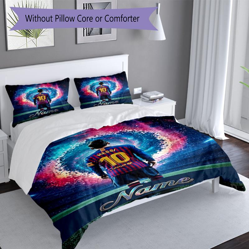 Messi Soccer Legend Personalized Name Bedding Set,Breathable Bed Linen for Guest Room Decoration,Perfect Housewarming Gift,All Season Duvet Cover with