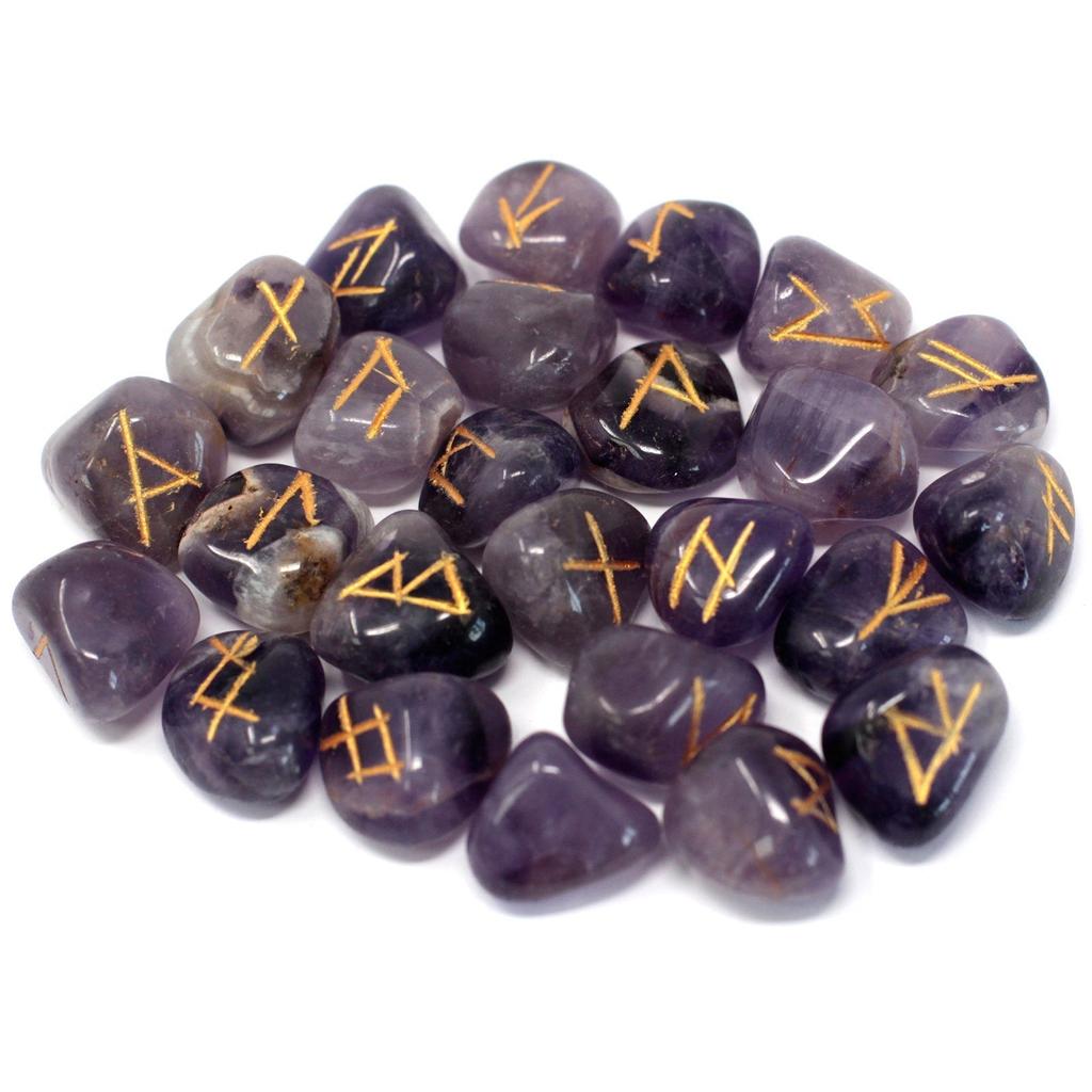 Amethyst Rune Stones Set, 25 Pieces In Pouch