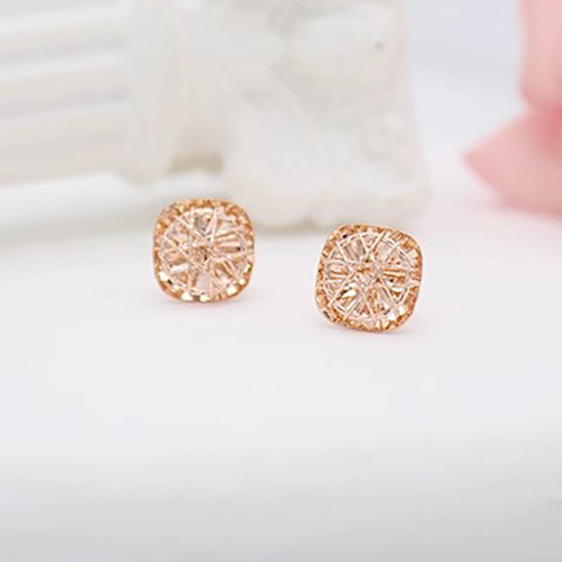 Exquisite Russian 585 Purple Gold Light Luxury Winding Sugar Cube Earrings Rose Gold Plated Fashion Square Brushed Earrings
