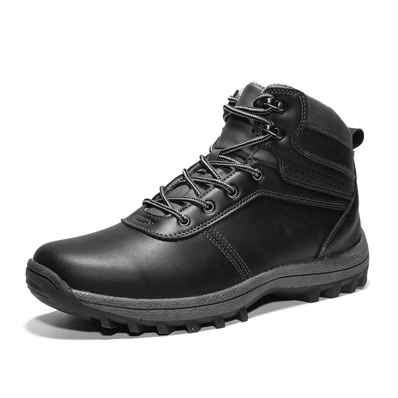 Herrenstiefel High Top Lederstiefel Outdoor Rutschfest Schneestiefel Winter Plüsch Warm Baumwollschuhe Lässige Wandern Knöchel-Booties