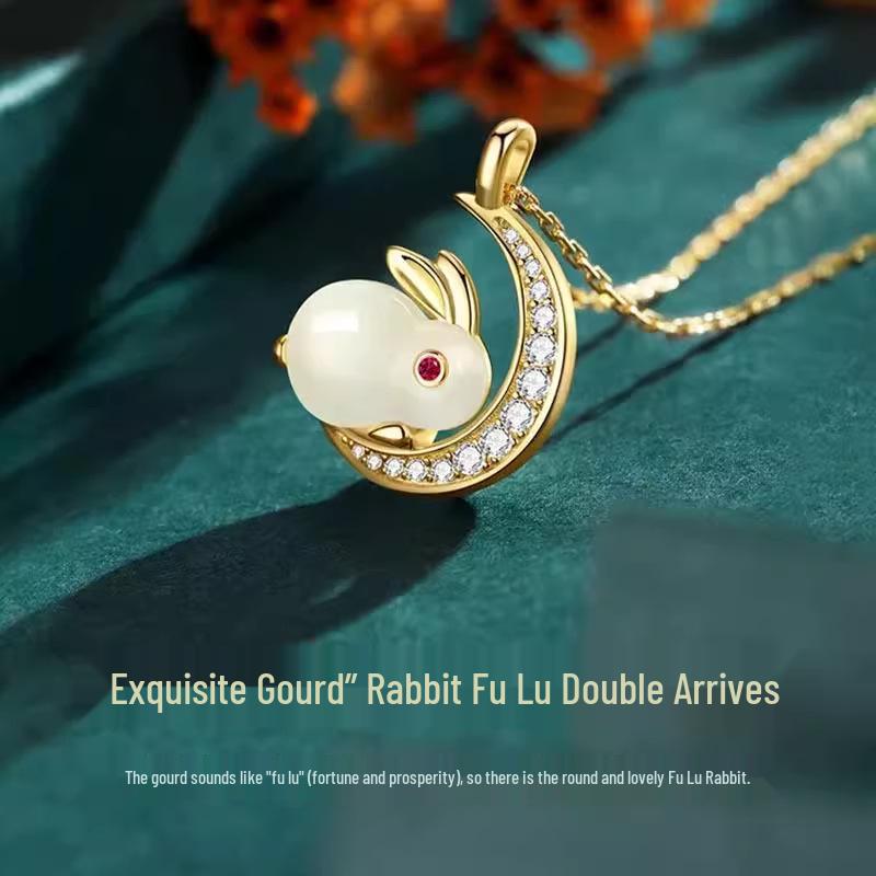 Moon Rabbit S925 Silver Jade Necklace - Elegant Clavicle Chain Gift for Women