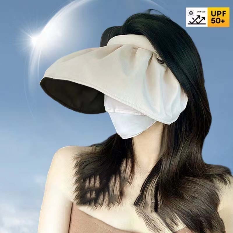 Summer Shell Sunshade Hat UV Protection Dual Use Hair Hoop Sun Cap for Women Outdoor Beach Foldable Wide Brim Bucket Caps