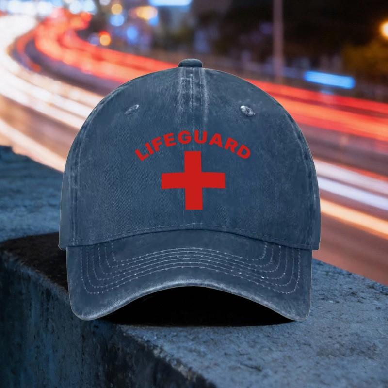 Lifeguard Cross Washed Baseball Cap Adjustable Cotton Outdoor Beach Travel Hat