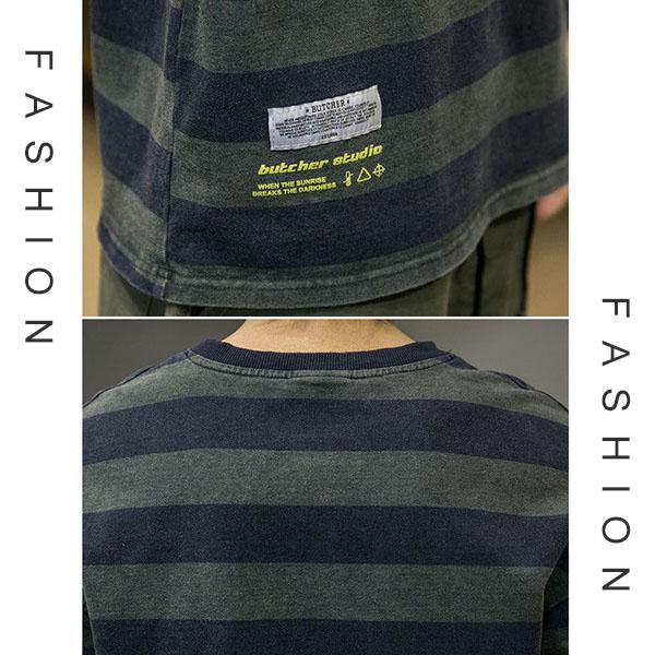 100% bavlna Pánské tričko s krátkým rukávem, kulatý výstřih, pruhované letní košile Korejská verze Trendy Tide Volné Polorukávy