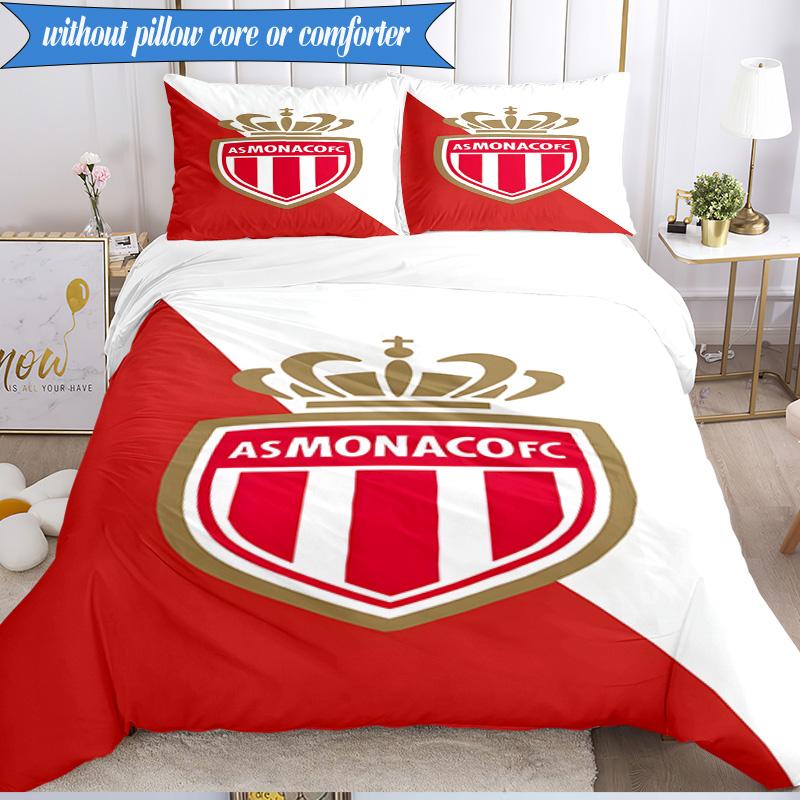 3PCS Monaco Football Club Printed Soft Bedding Set,Including 1pc Duvet Cover And 2pcs Pillowcases Perfect for Bedroom, Dormitory, Fan Gift