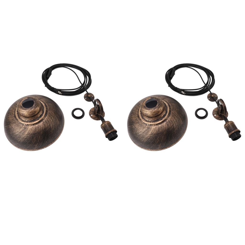 2 Set Vintage Industrial Plug in Pulley Pendant Light with 19.6ft Cord Bronze Dome Ceiling Light