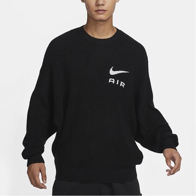 Nike Sport Casual Crew Neck Long Sleeve Knit Sweater Men Tops Black FB7726-010