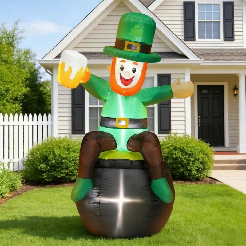 6/8FT Inflatable Lawn Ornament With Waterproof Polyester Fabric And Built In Lights For Patricks Day Celebration