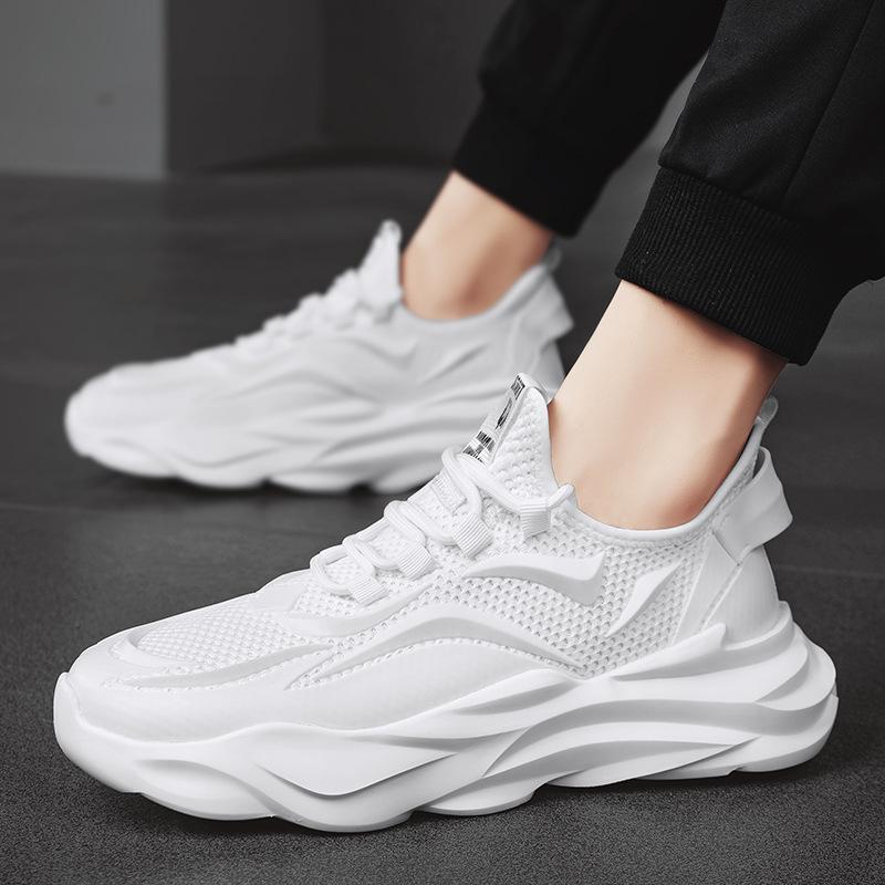 Men's Shoes Summer Breathable Fly-woven Mesh Sports Leisure with Running Thick-soled Non-slip Work Black Labor Insurance Tide Shoes