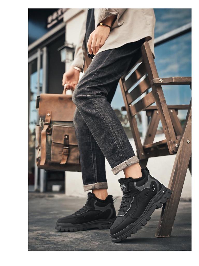 2025 Winter Men's Plus Velvet Leather Martin Boots – Thick Sole, Warm, Versatile Casual Shoes