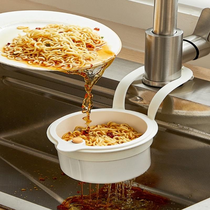 Space Efficient Sink Mounted Drying Rack ABS Plastic Easy Installation Hanging Organizers Vegetable Strainer Basket
