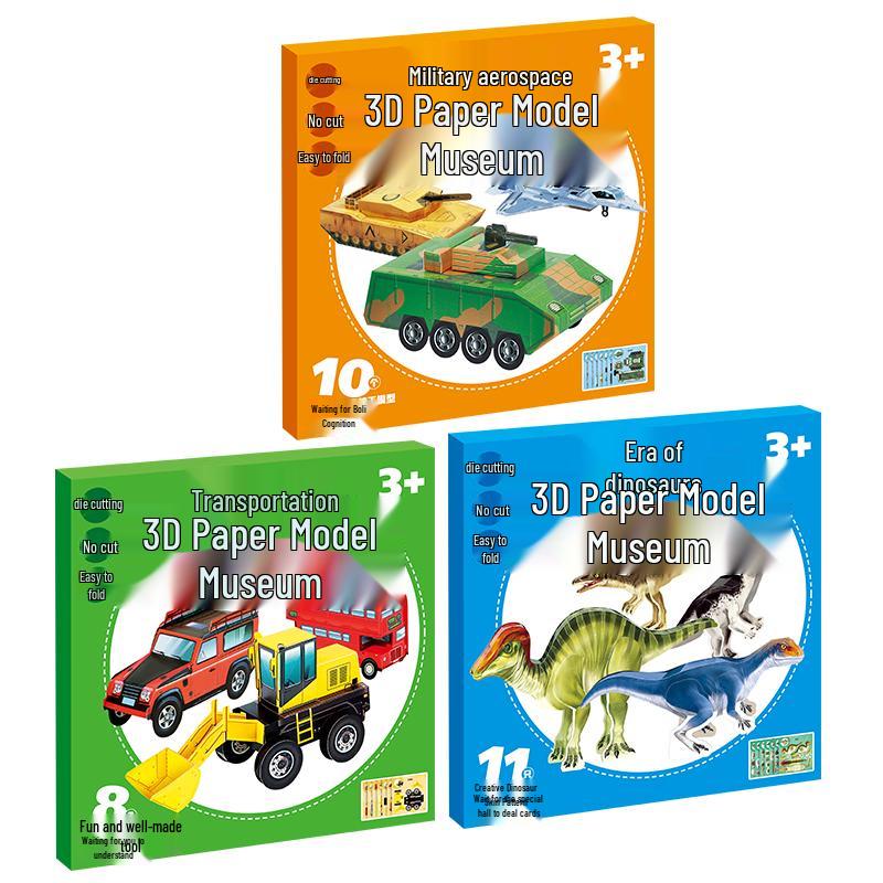 Kids 3D Origami Paper Model Kit: Military, Vehicles, Dinosaurs