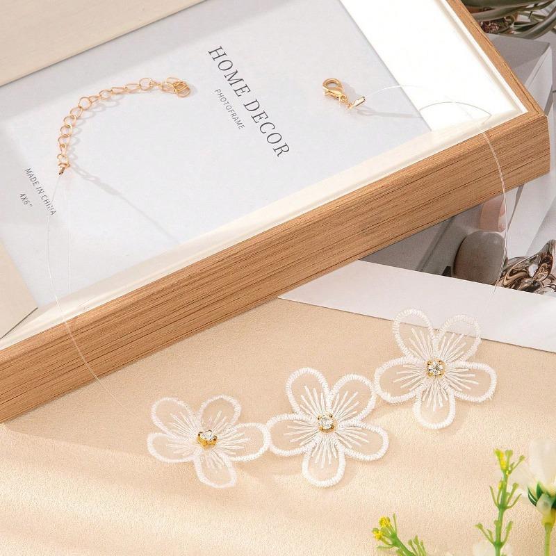 Sweet Girl Handmade Lace Diamond Flower Necklace Retro Super Fairy Sweet Girl Necklace
