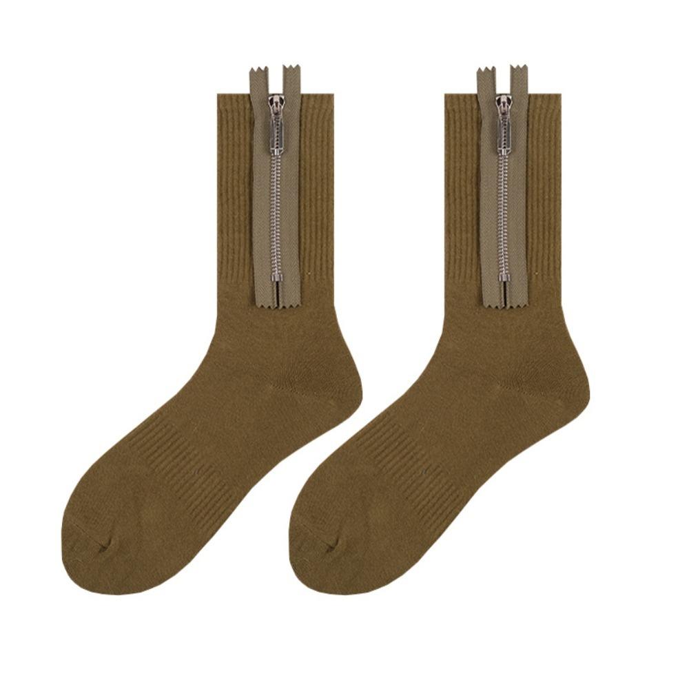 Mid Tube Metal Zipper Socks Sweat-absorbent Knitted Socks Personalized Mid-length Tube Socks Women