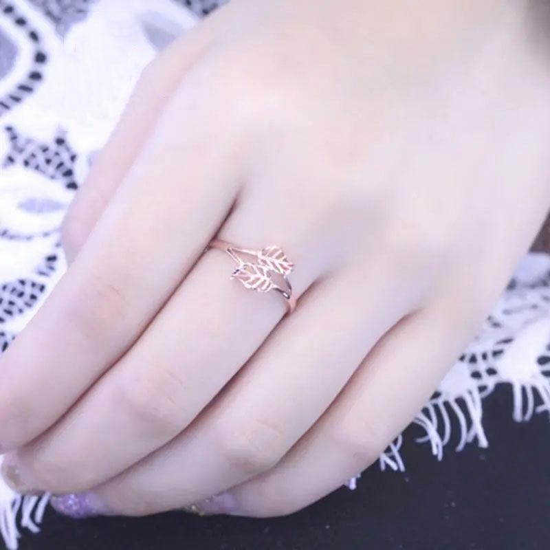 Russia 585 Purple Gold Leaf Ring Simple Ins Niche Temperament Fresh Plated Rose Gold Opening