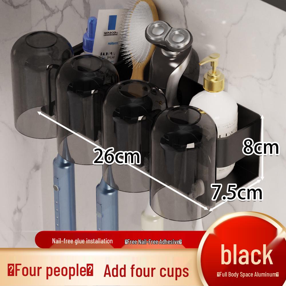 No-Punch Wall-Mounted Toothbrush and Cup Holder for Bathroom