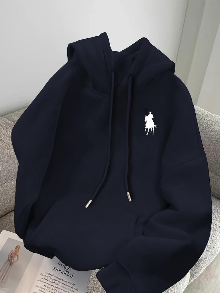 2025 Autumn Men's Hooded Sweatshirt with Knight Pattern Print Retro and Simple Design Made of Environmentally Friendly Material