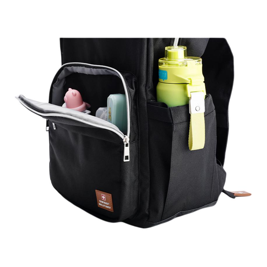 New SWISS MILITARY Nylon Backpack Mother And Baby Bag Large Unisex Black SW24QXS007