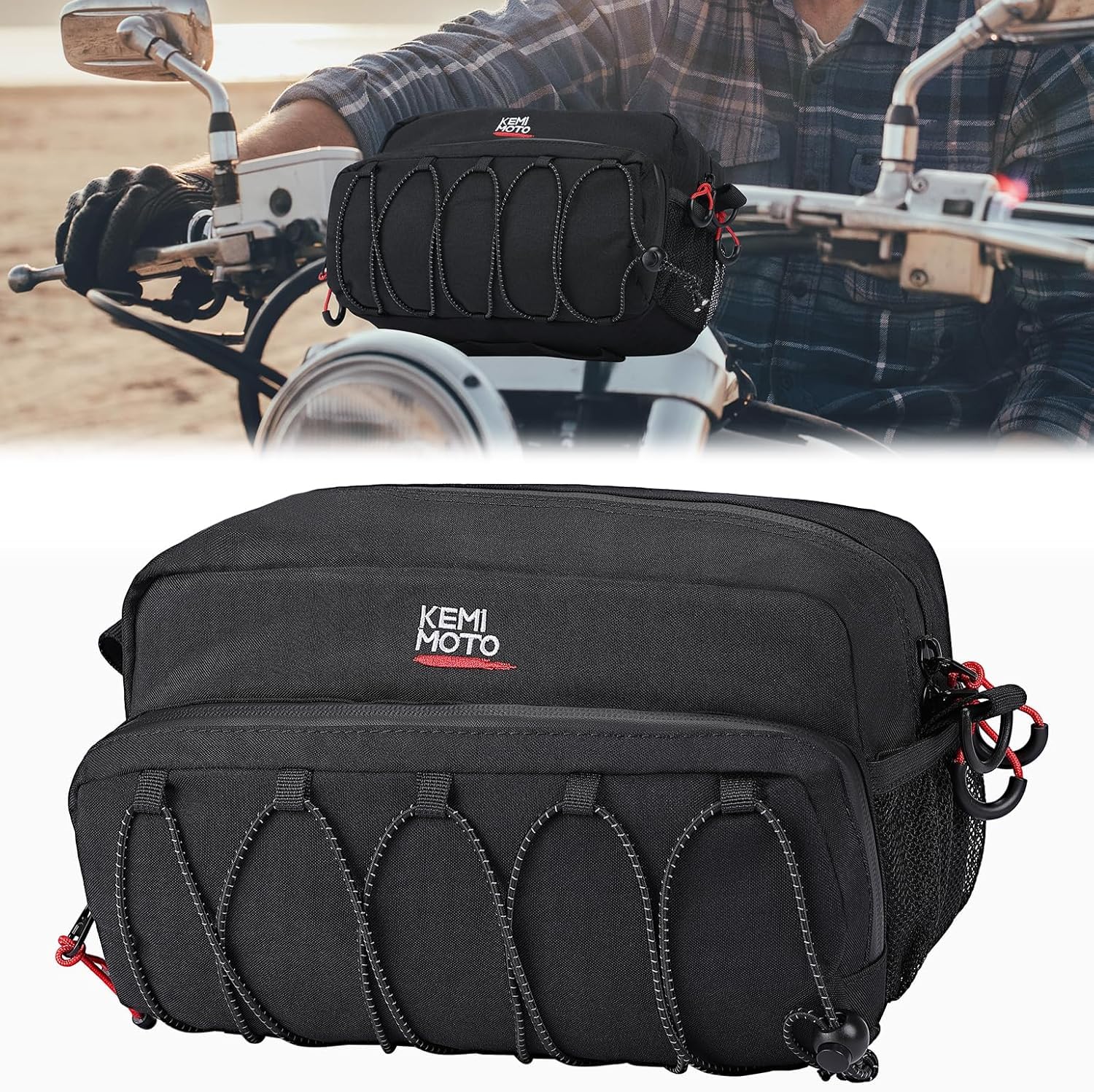 

KEMIMOTO Motorcycle Front Bag, Large Capacity Handlebar Bag, Water-Repellent, Abrasion-Resistant, Motorcycle Storage Bag, Small Item Organizer, Easy V