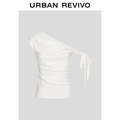 UR2026 Women's Oblique Shoulder Pleated T-Shirt